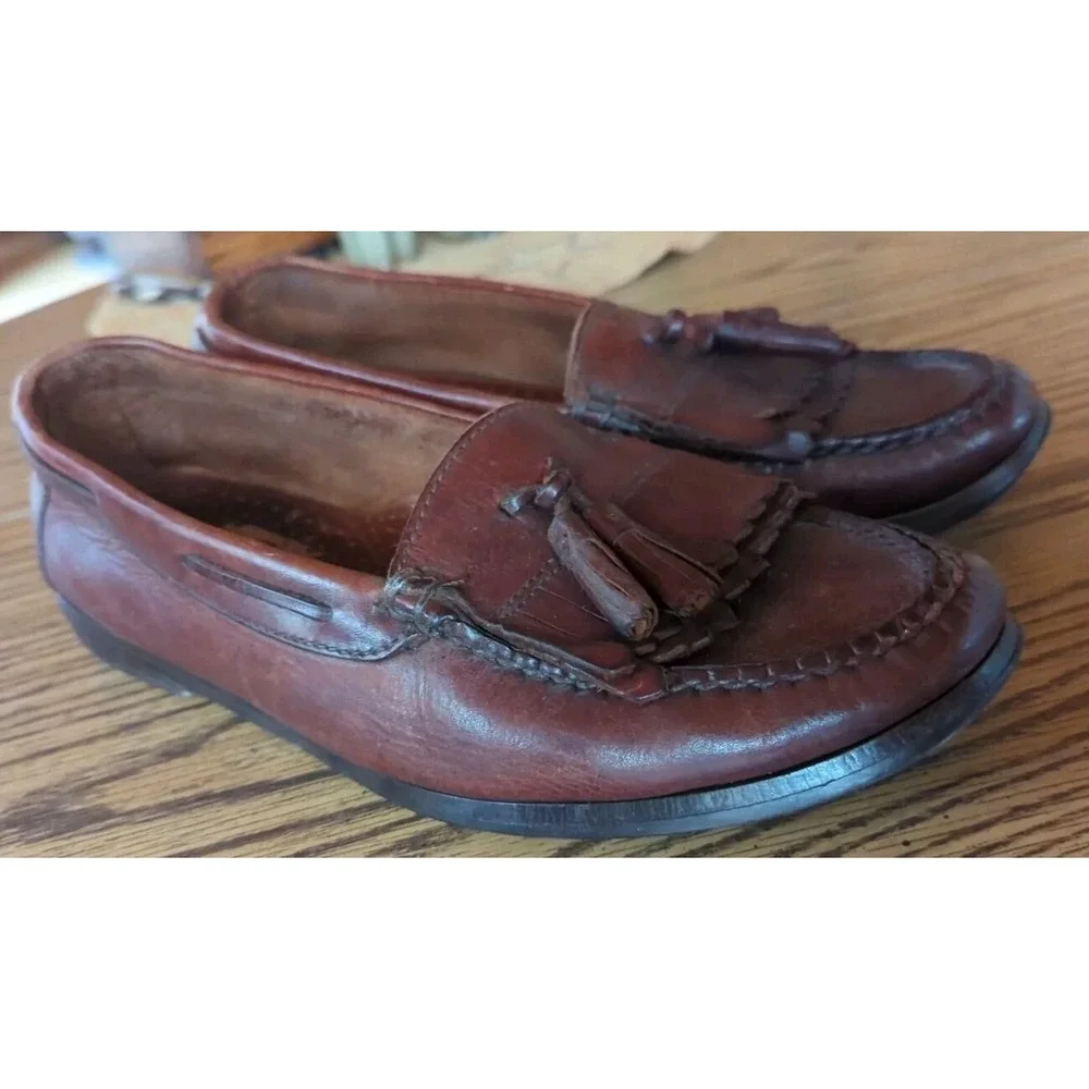 Bass Bombay Loafers Shoes Men's Size 9 D Brown Tassel Leather Slip‎ On Moc Toe